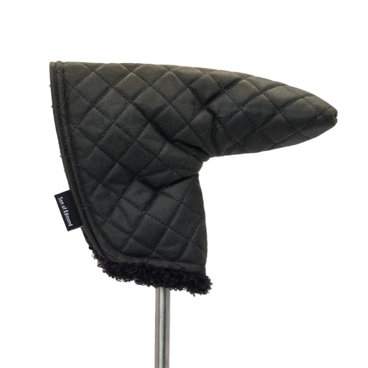 Black Quilted waxed putter cover with black sherpa fabric
