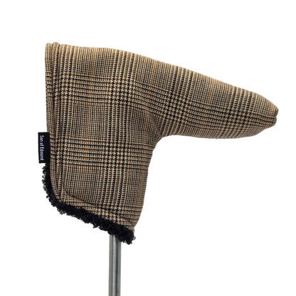 Wool blade putter cover - Hounds tooth check Brown and orange raker