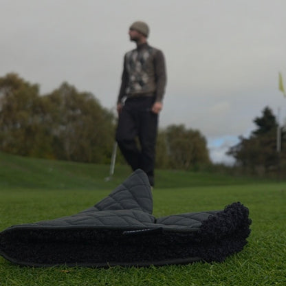 Black Quilted waxed putter cover with black sherpa fabric