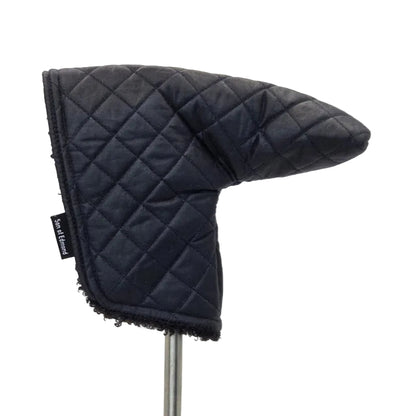 Navy Quilted waxed putter cover with black sherpa fabric lining