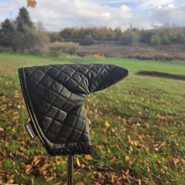 Black Quilted waxed putter cover with black sherpa fabric