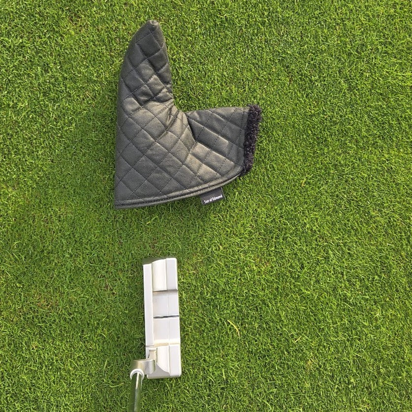 Black Quilted waxed putter cover with black sherpa fabric