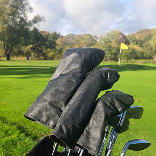 Black Waxed Cotton Golf Club Cover -  Wood