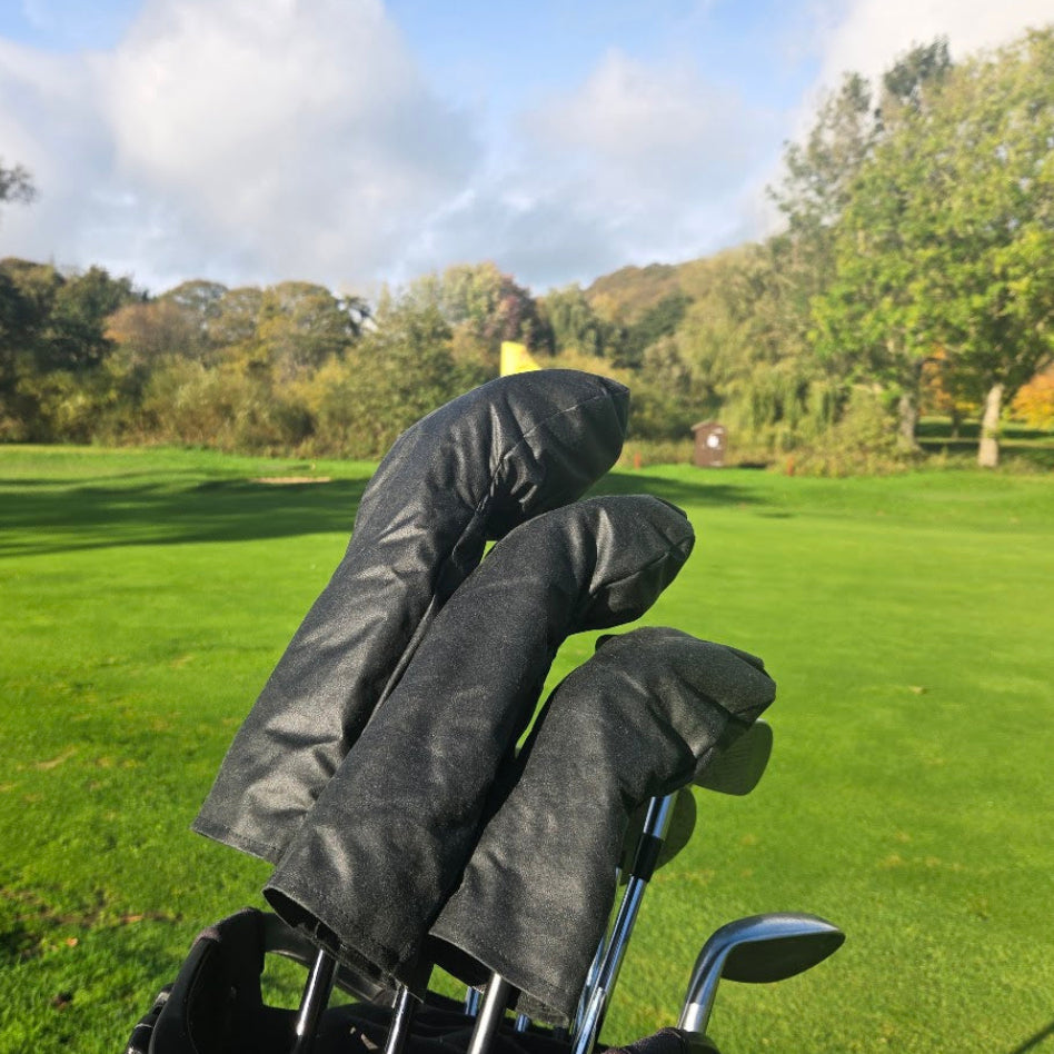 Black Waxed Cotton Golf Club Cover -  Wood
