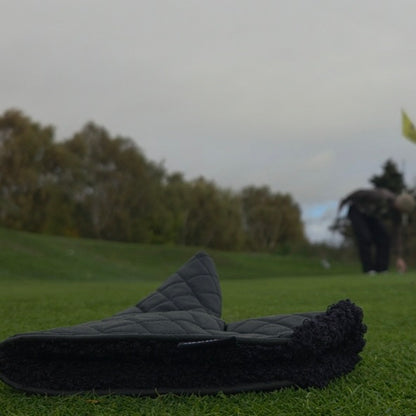 Black Quilted waxed putter cover with black sherpa fabric