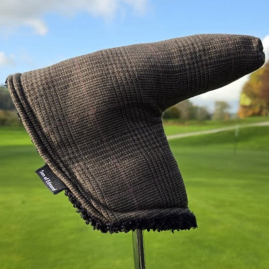 Wool blade putter cover - hounds tooth with purple raker