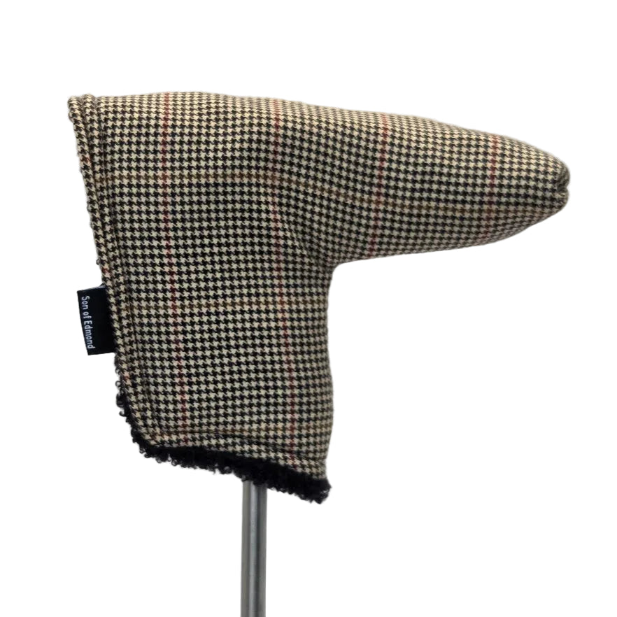Wool blade putter cover - houndstooth with red raker