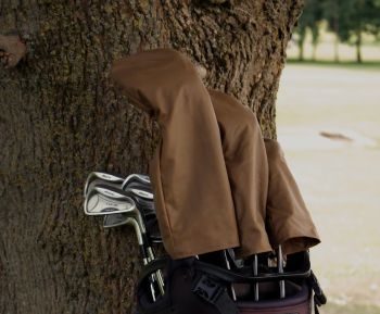 Tan Full Set Waxed Cotton Cover's - Driver, Wood and Hybrid
