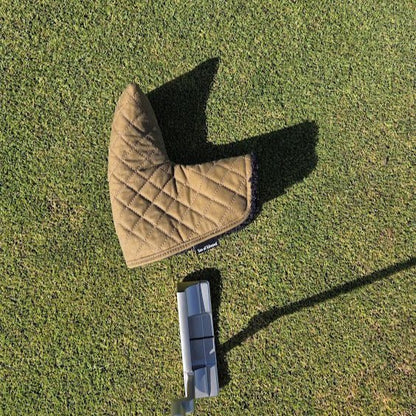 Tan Quilted waxed putter cover with black sherpa lining