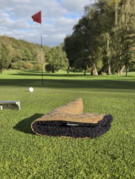 Tan Quilted waxed putter cover with black sherpa lining 