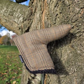 Wool blade putter cover - Hounds tooth check Brown and orange raker